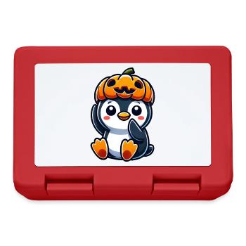 Cute Halloween Penguin Pumpkin Cartoon October - Lunchbox - red - Front