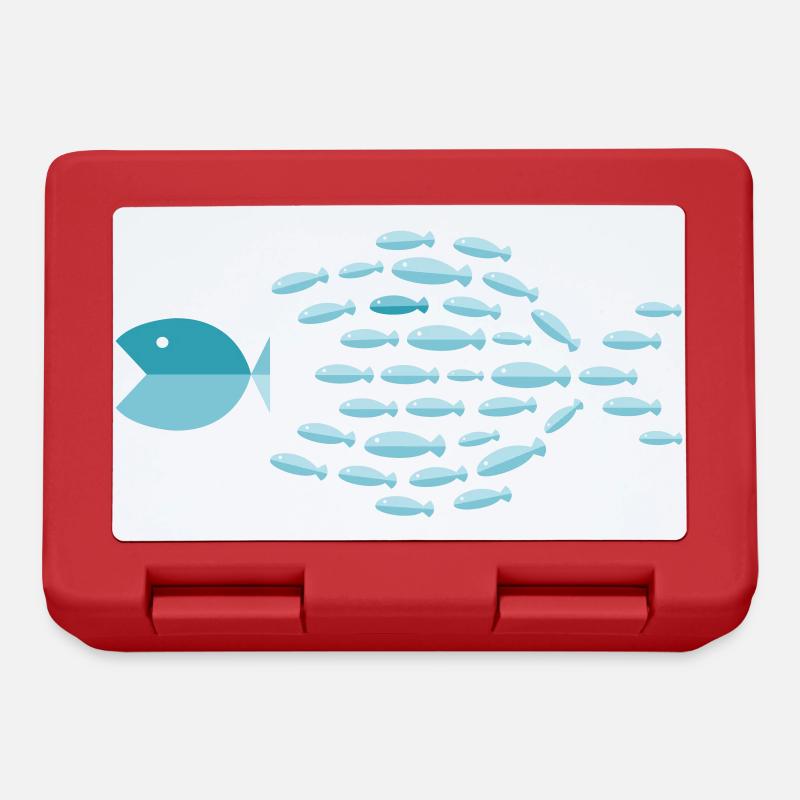 Silhouette d’école bleue - les petits poissons mangent les gros poissons - Boîte à goûter - rouge
