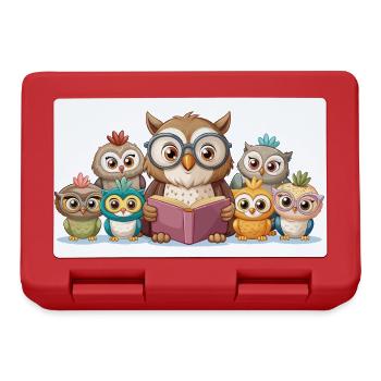 Une jolie famille de hibou qui lit une histoire ensemble - Boîte à goûter - rouge - Devant