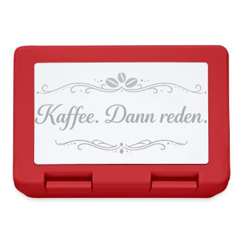 Kaffee. Dann reden. – Vintage Ornament - Brotdose - Rot - Vorne