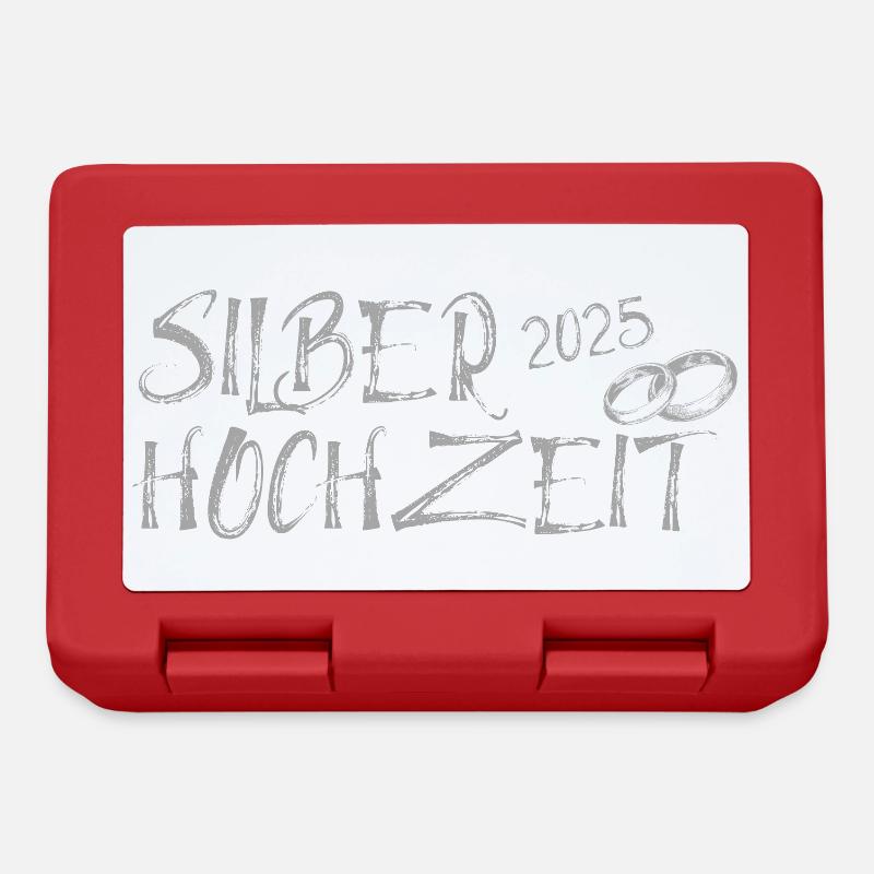 Silberhochzeit 2025 mit Silberringen silberfarben - Brotdose - Rot