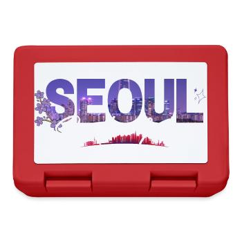 Seoul Night Skyline Floral Script - Lunchbox - red - Front