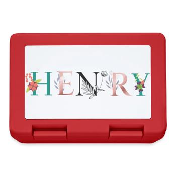 HENRY Namenskunst mit gestickten Blumen - Brotdose - Rot - Vorne