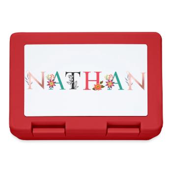 NATHAN Namenskunst mit Blumen bestickt - Brotdose - Rot - Vorne