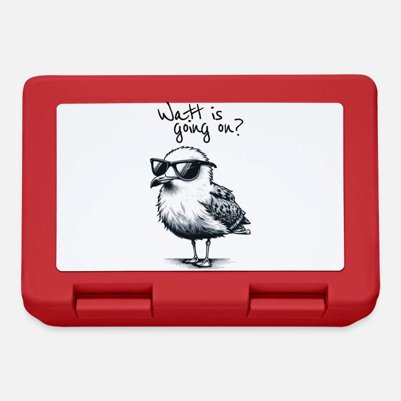 Watt va à Coole Möwe Nordsee Spruch - Boîte à goûter - rouge
