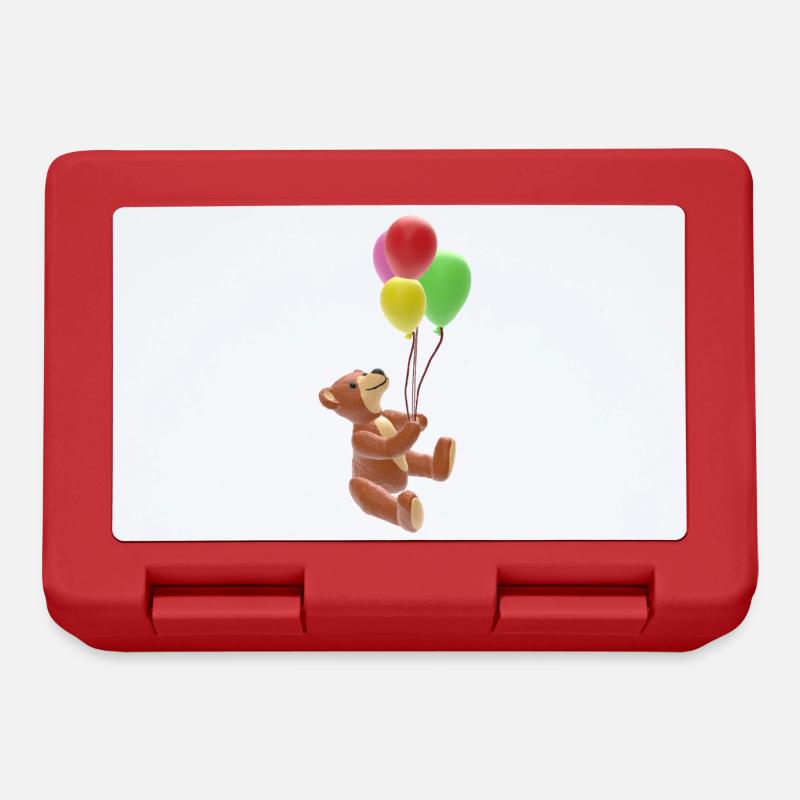 Nounours avec des ballons colorés - 3D - Boîte à goûter - rouge