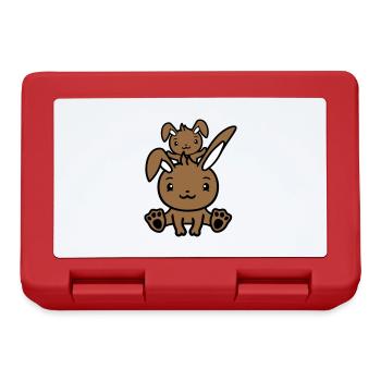 2 Lapins Papa Maman Enfant Mère Assis L’un sur L’autre - Boîte à goûter - rouge - Devant
