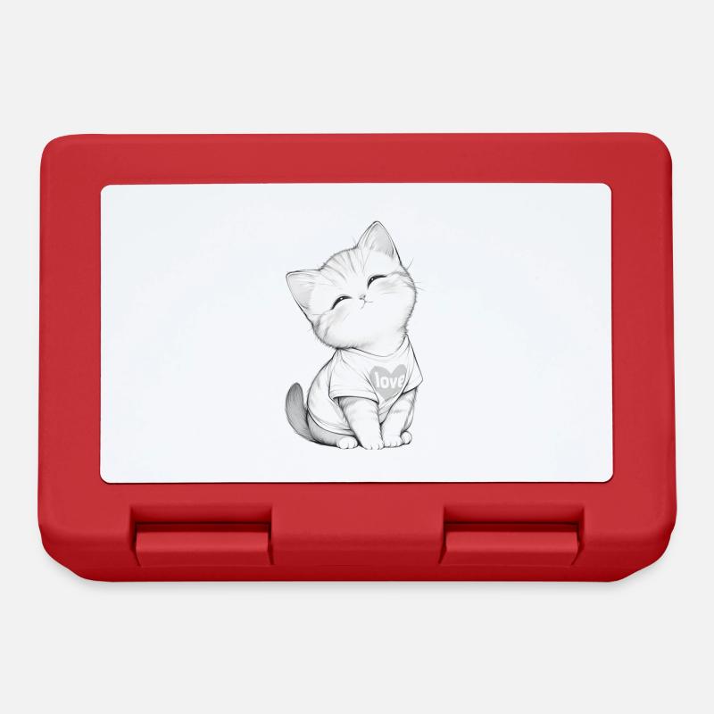 Chat câlin au cœur Love - Boîte à goûter - rouge