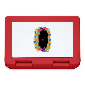 Black cat behind broken rainbow wall - Lunchbox - red - Front