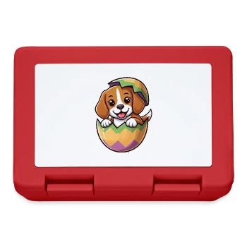 Buntes Osterei mit Schlüpfendem Beagle Design - Brotdose - Rot - Vorne