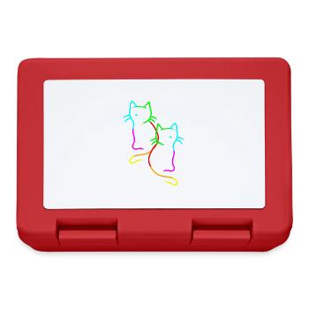 80er 90er Retro Vintage Regenbogen Katzen Katze - Brotdose - Rot - Vorne