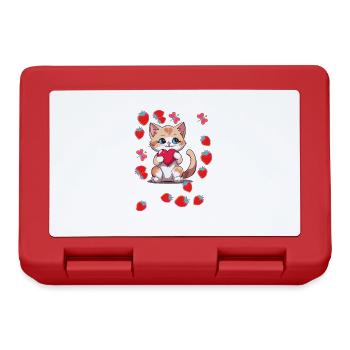 80er Retro Katze Katzen Erdbeeren Erdbeer Kinder - Brotdose - Rot - Vorne