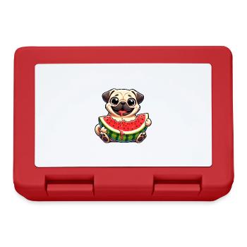 Pug with Melon Cute Cartoon - Lunchbox - red - Front