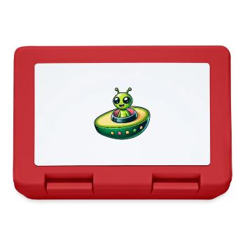 Alien mit Avocado UFO Vegan Design - Brotdose - Rot - Vorne