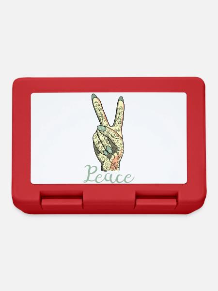 Peace Sign Finger Hand Cool Peace Symbol - Lunchbox - red