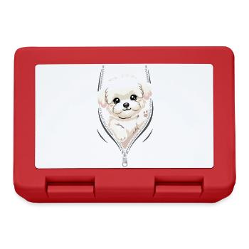 Bichon Fris looks through zipper - Lunchbox - red - Front