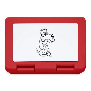 Dog Sitting Drooling Spit Tongue Funny Silly Comic - Lunchbox - red - Front