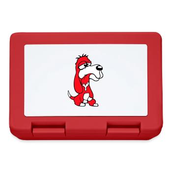 Dog Sitting Drooling Spit Tongue Funny Silly Comic - Lunchbox - red - Front