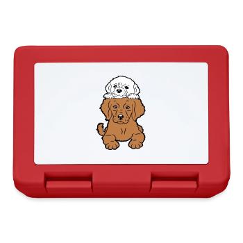 2 Puppies Dogs Lying On Top Two Friends Duo - Lunchbox - red - Front