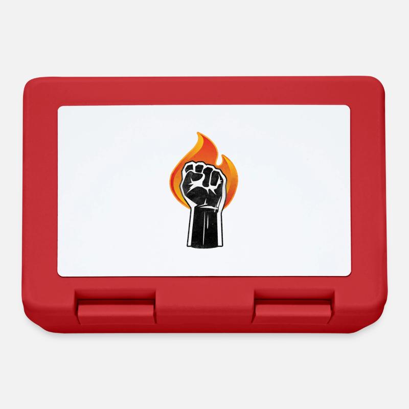 Angehobene Faust brennt | schwarzes Power-Symbol - Brotdose - Rot