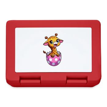 A cartoon giraffe hatches from a colorful east - Lunchbox - red - Front