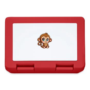Cute monkey chimpanzee nibbling cookies cartoon - Lunchbox - red - Front