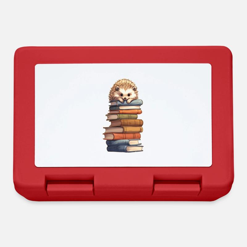Igel auf Bücherstapel - Brotdose - Rot