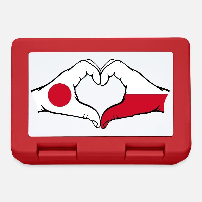 Japon Pologne Drapeau Mains Coeur Forme - Boîte à goûter - rouge