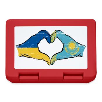 Ukraine Kasachstan Flagge Hände Herzform used - Brotdose - Rot - Vorne