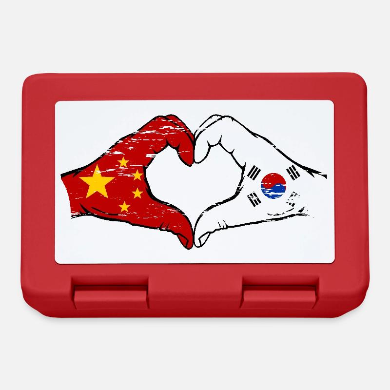 Chine Corée du Sud Drapeau Mains Coeur Forme Utilisé - Boîte à goûter - rouge