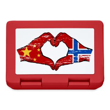 China Norwegen Flagge Hände Herzform used - Brotdose - Rot - Vorne