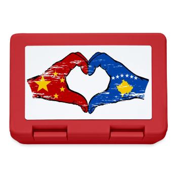 China Kosovo Flagge Hände Herzform used - Brotdose - Rot - Vorne