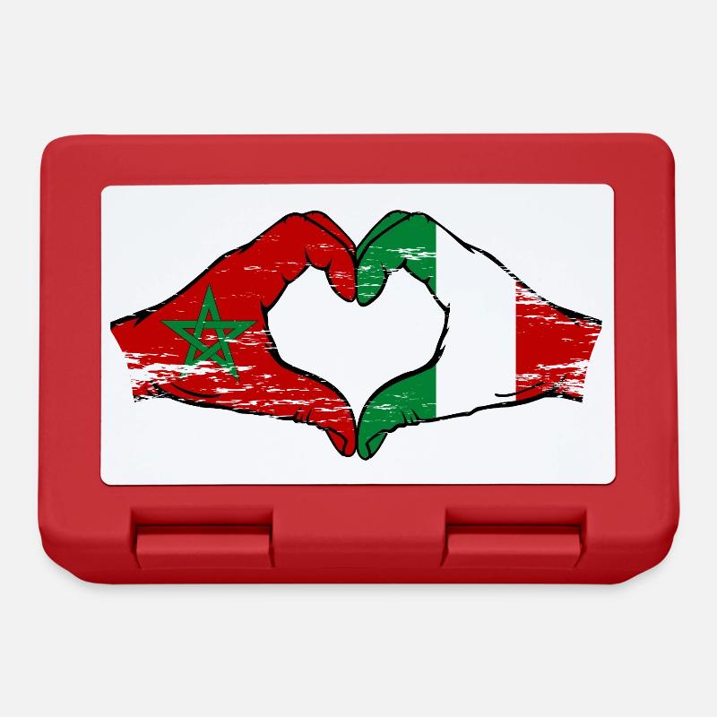 Maroc Italie Drapeau Mains Coeur Forme - Boîte à goûter - rouge