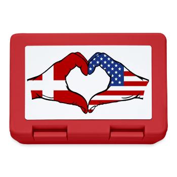 Dänemark USA Flagge Haende Herzform - Brotdose - Rot - Vorne
