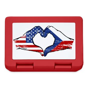 USA Tschechien Flagge Haende Herzform used - Brotdose - Rot - Vorne
