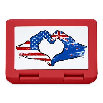 USA Neuseeland Flagge Haende Herzform used - Brotdose - Rot - Vorne