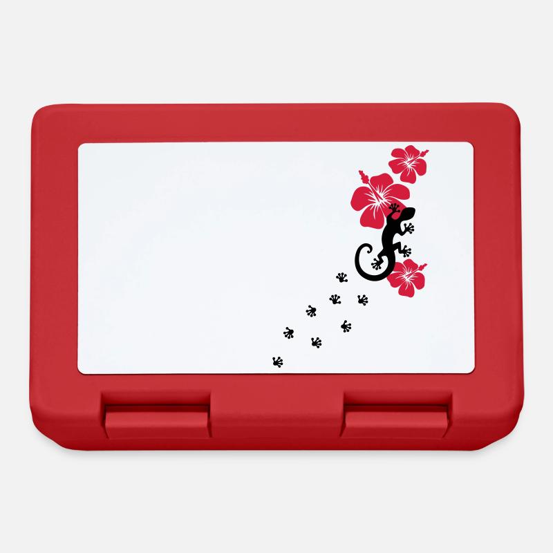 Gecko, Lézard, flower, surf, aloha, sport, fleur, - Boîte à goûter - rouge