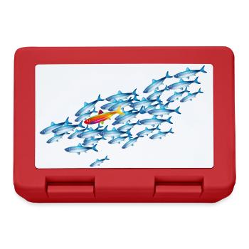 bunter farbenfroher Fisch im Fisch Schwarm - Brotdose - Rot - Vorne