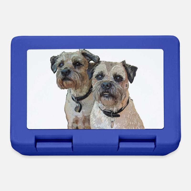 Two Border Terriers - Lunchbox - royal blue