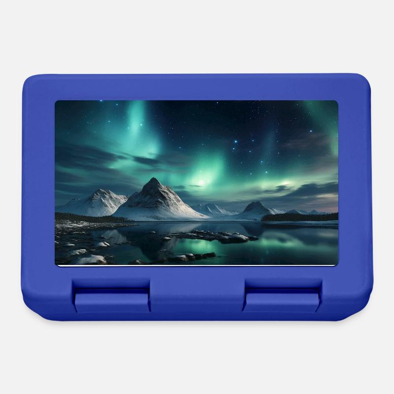 Nuit polaire avec aurores boréales dans le panorama d’hiver - Boîte à goûter - bleu royal