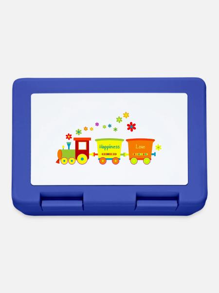 Eisenbahn Kinderspielzeug Zug Frühlingsblumen bunt - Brotdose - Royalblau