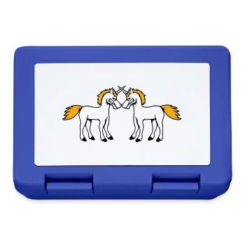 2 Unicorns Fight Evil Angry Attack Duel Team - Lunchbox - royal blue - Front