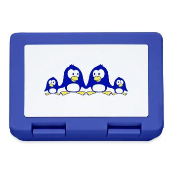 Pingouin Famille Deux Enfants Maman Papa Mignon Ensemble - Boîte à goûter - bleu royal - Devant