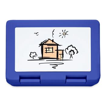 Maison avec arbres et soleil. Dessin. Gribouiller. - Boîte à goûter - bleu royal - Devant