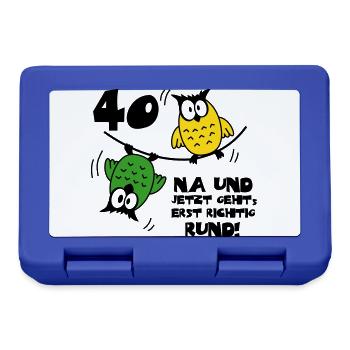 40 birthday, owls on the rope, round - Lunchbox - royal blue - Front