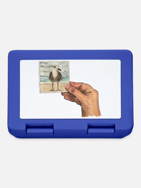 Hand mit Foto einer Möwe - Brotdose - Royalblau