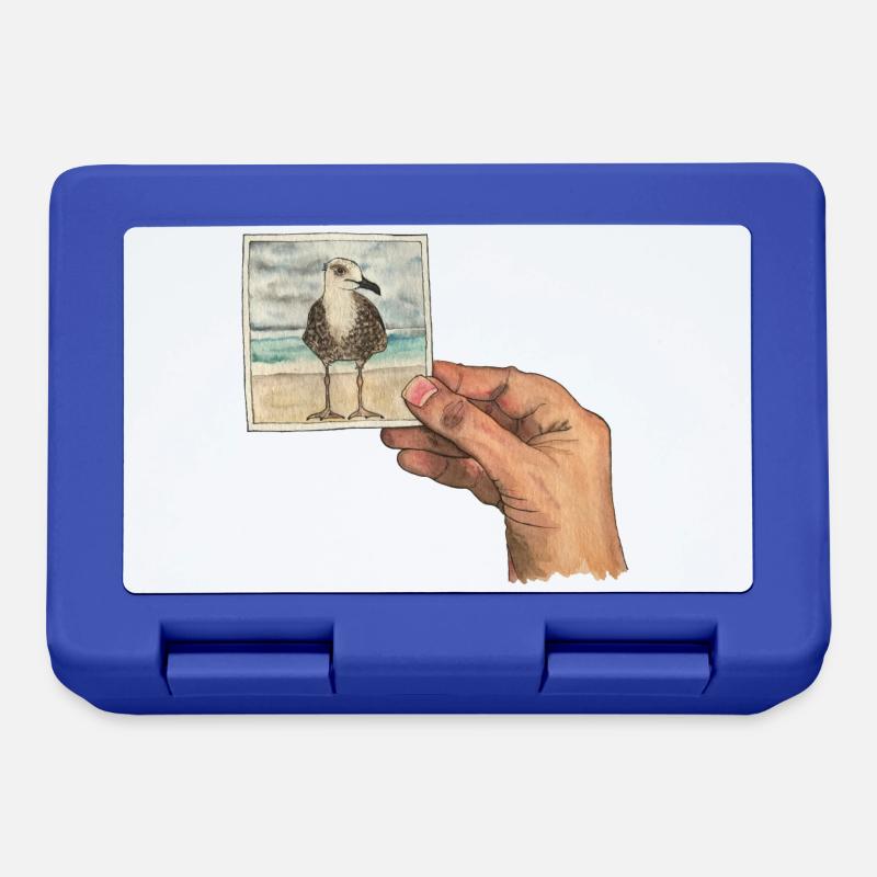 Hand mit Foto einer Möwe - Brotdose - Royalblau