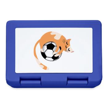 Katze mit Fußball - Brotdose - Royalblau - Vorne