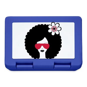 Curly haired sommer girl with flower, Retro, Afro - Brotdose - Royalblau - Vorne