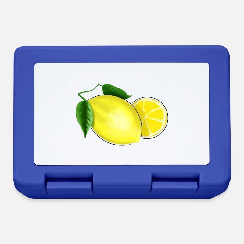 Frische Zitrone mit Blatt - Brotdose - Royalblau